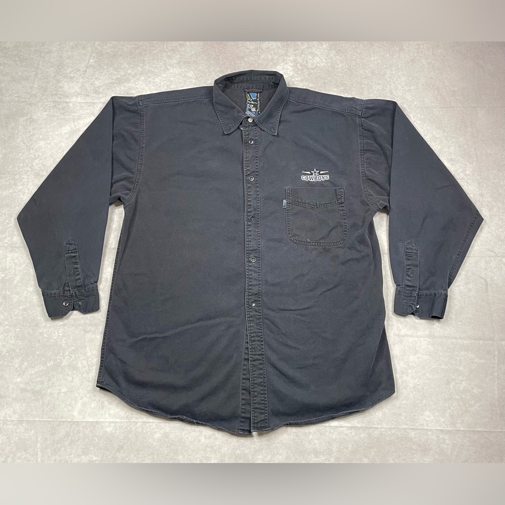 Vintage Dallas Cowboys Denim Shirt Mens Large Black NFL Chill Button Retro